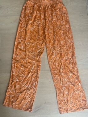 Wide Leg Floral Print Pants - Orange